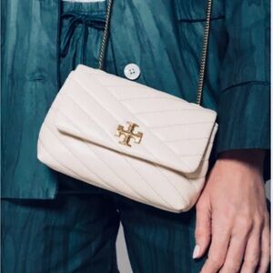 Tory Burch Kira Chevron Mini Bag in Beige Leather with Gold hardware